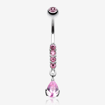 Sparkly Gem Droplet Belly Ring-Light Pink